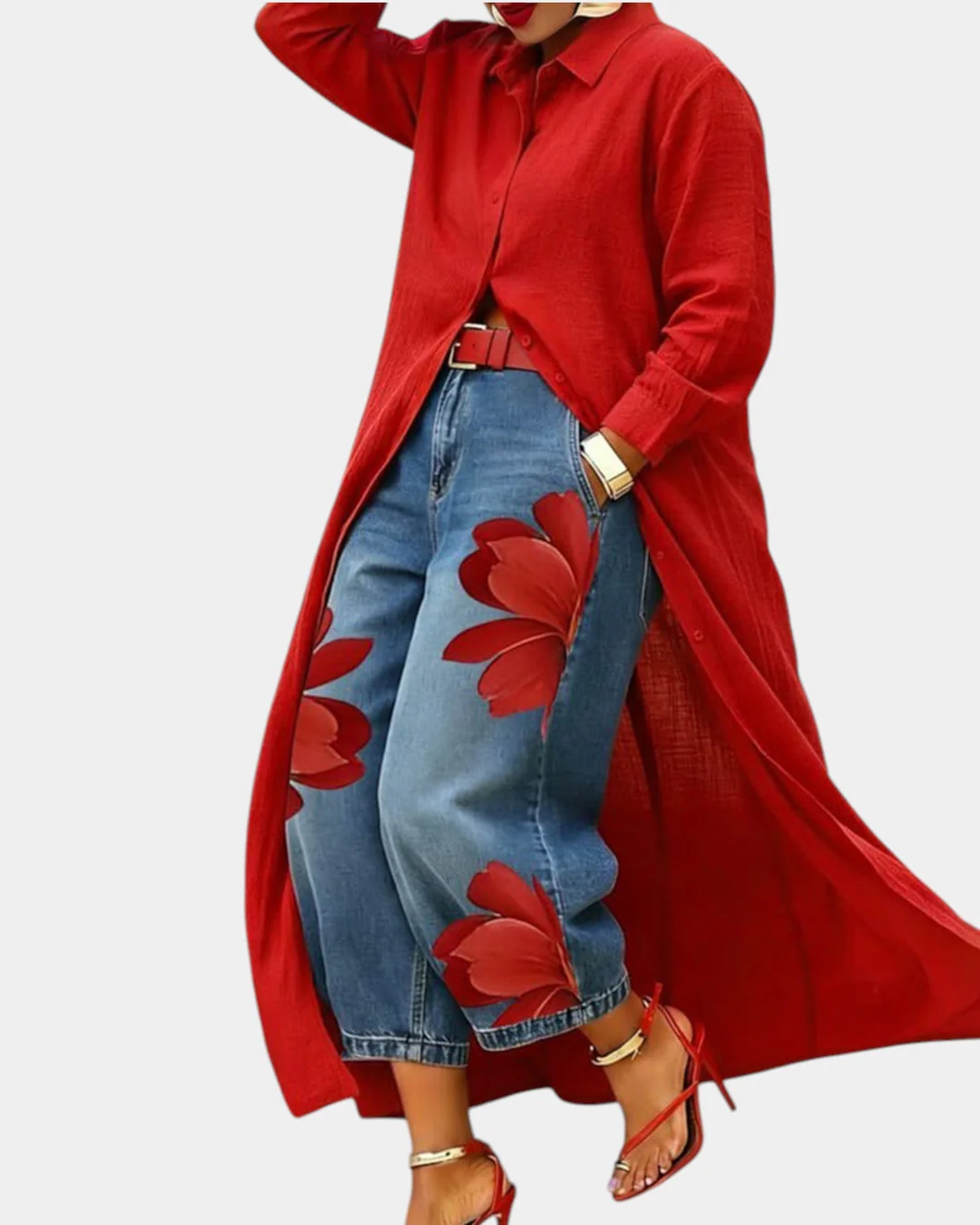 Céliane | Conjunto de vestido y vaqueros acampanados