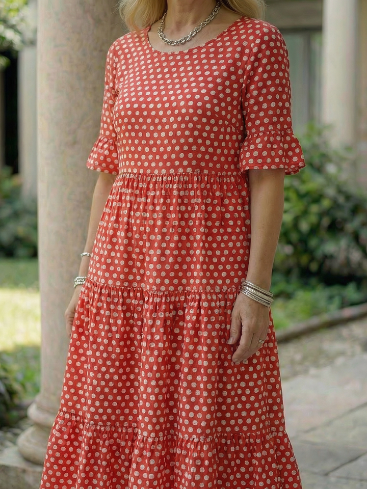 Arlo | Vestido Midi de Lunares en Capas con Manga Corta