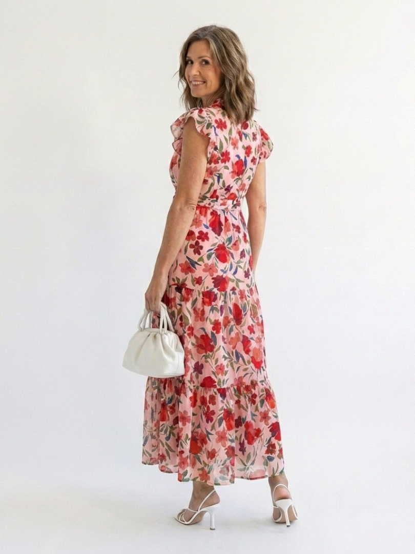 Lila | Vestido Midi de Volantes con Estampado Floral