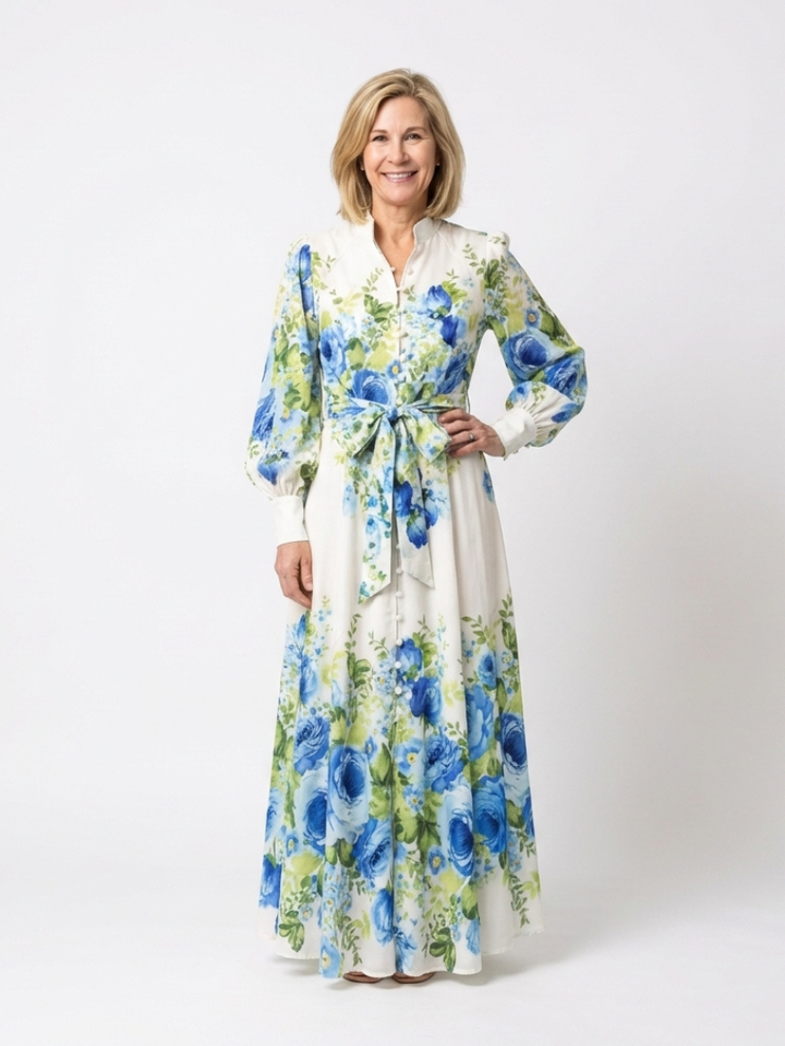 Harper | Vestido Maxi de Manga Larga con Botones y Estampado Floral