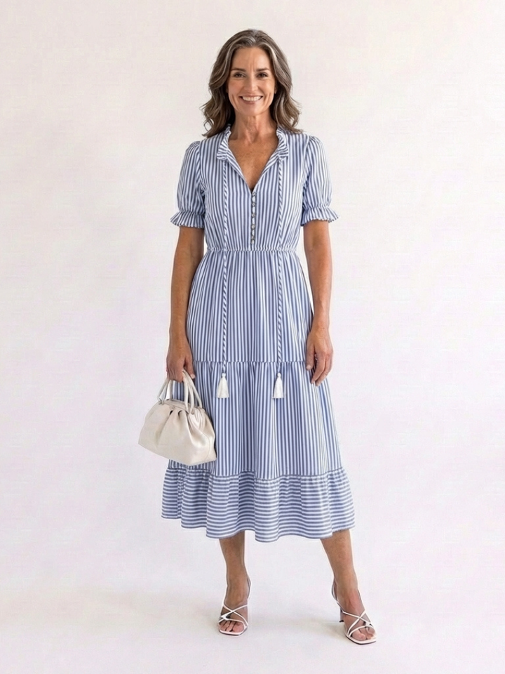 Dakota | Vestido midi de tirantes cortos a rayas