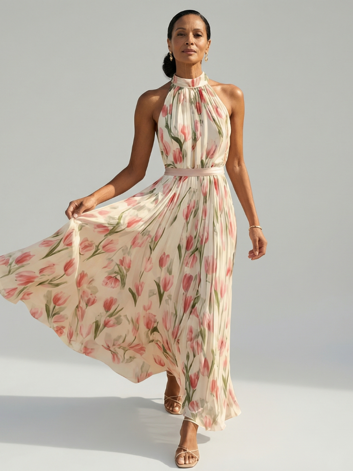 Aurelle | Vestido Midi Floral con Cuello Halter