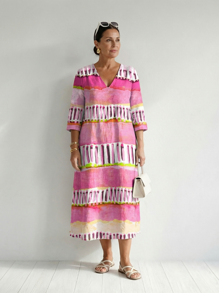 Calla | Vestido Midi con Rayas de Flujo Fácil