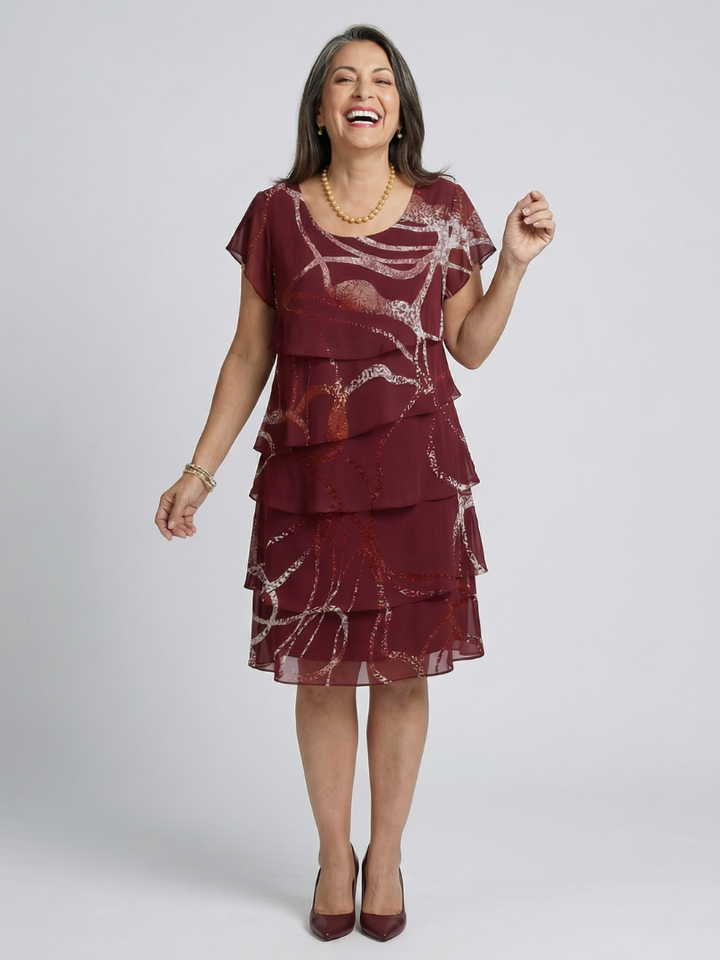 Alani | Vestido Abstracto Compuesto de Largo a la Rodilla