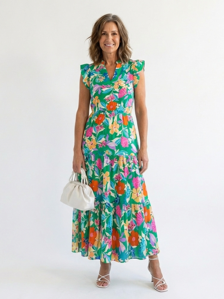 Lila | Vestido Midi de Volantes con Estampado Floral