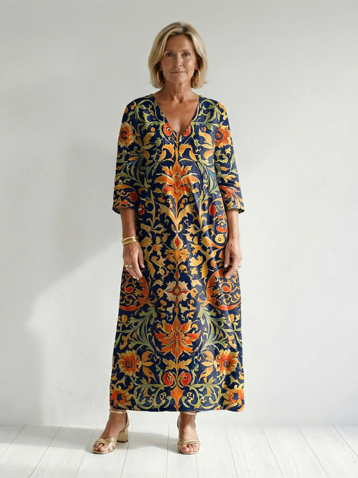 Elise | Vestido Midi Floral Ornamental Limpio