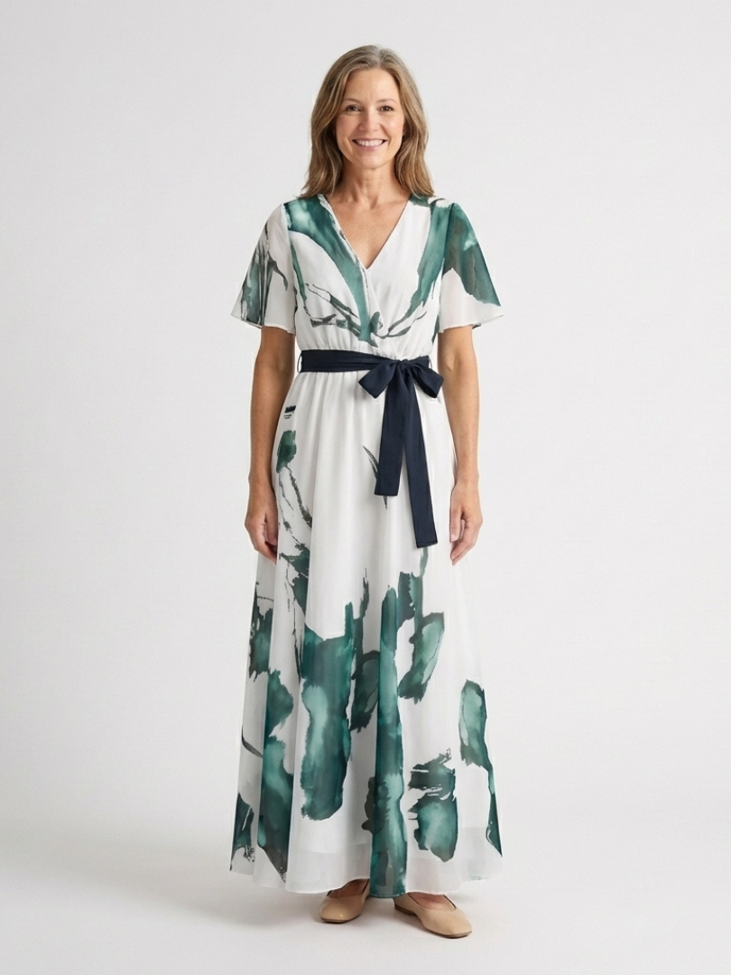 Madison | Vestido Maxi con Mangas de Volante y Cinturón