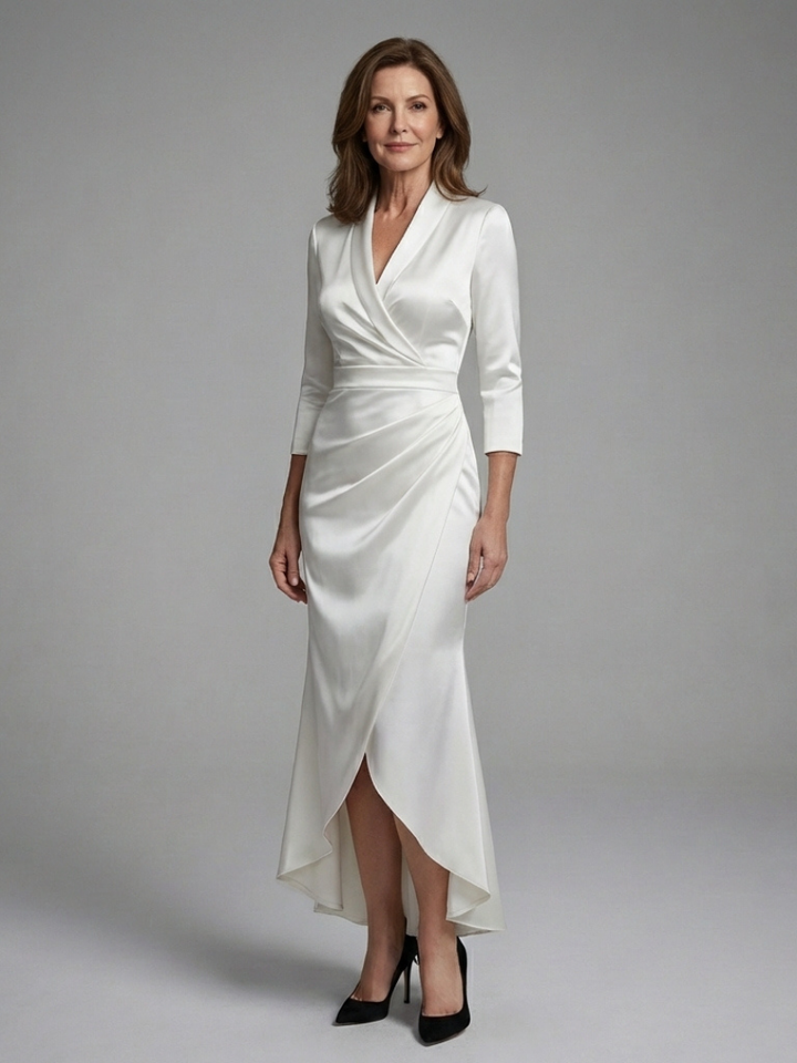 Celestina | Vestido Midi Cruzado de Manga Larga con Larga Baja