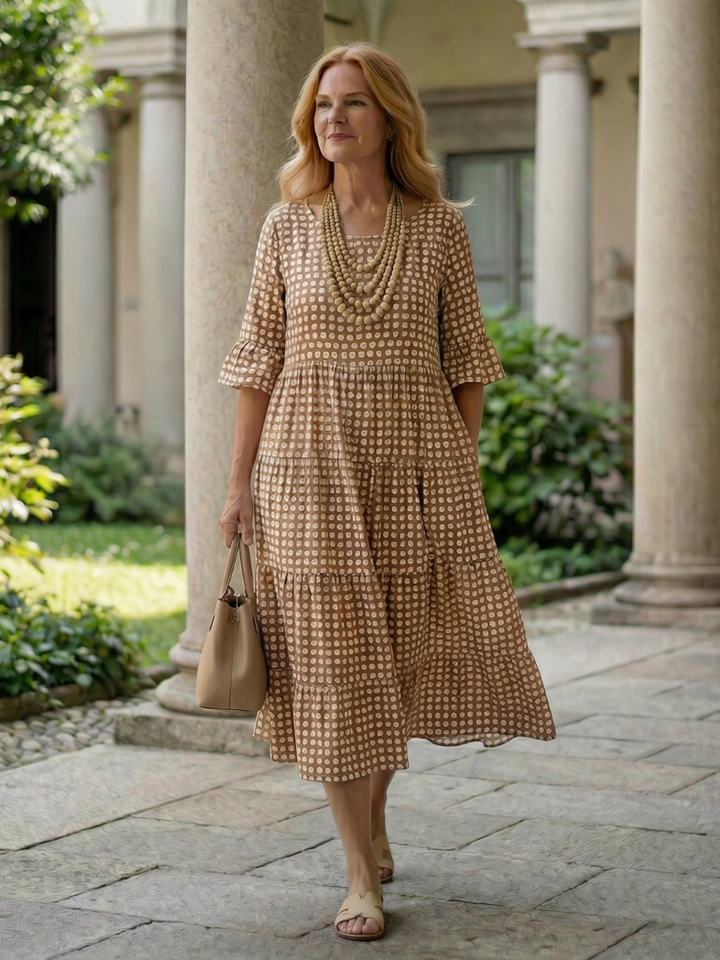 Arlo | Vestido Midi de Lunares en Capas con Manga Corta