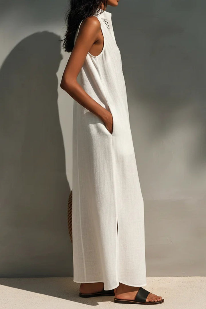 Robe longue minimaliste sans manches pour femme avec encolure ajourée