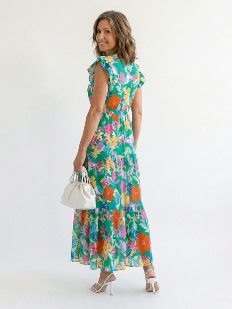 Lila | Vestido Midi de Volantes con Estampado Floral
