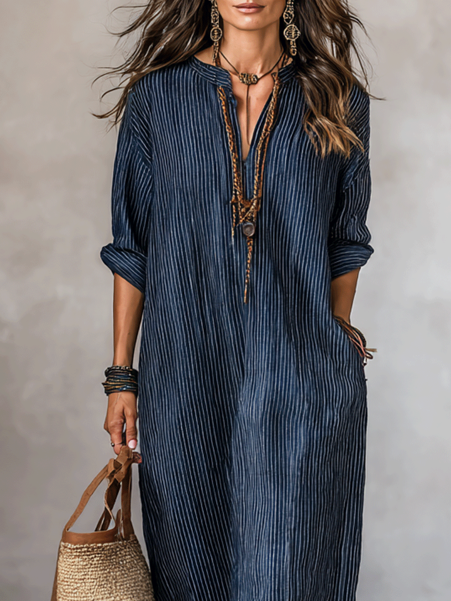 Vestido largo amplio azul índigo con espíritu nómada