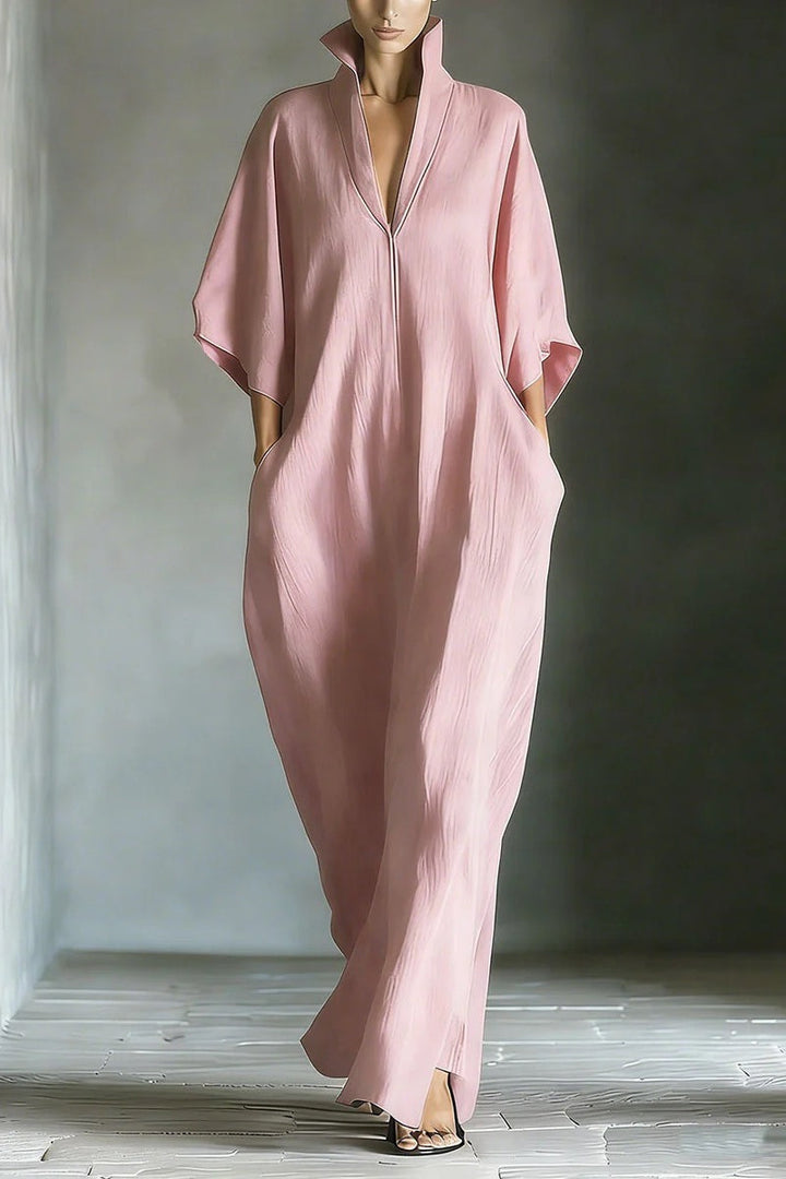 Ropa larga negra oversize para mujer en mezcla de algodón, con mangas kimono y bolsillos