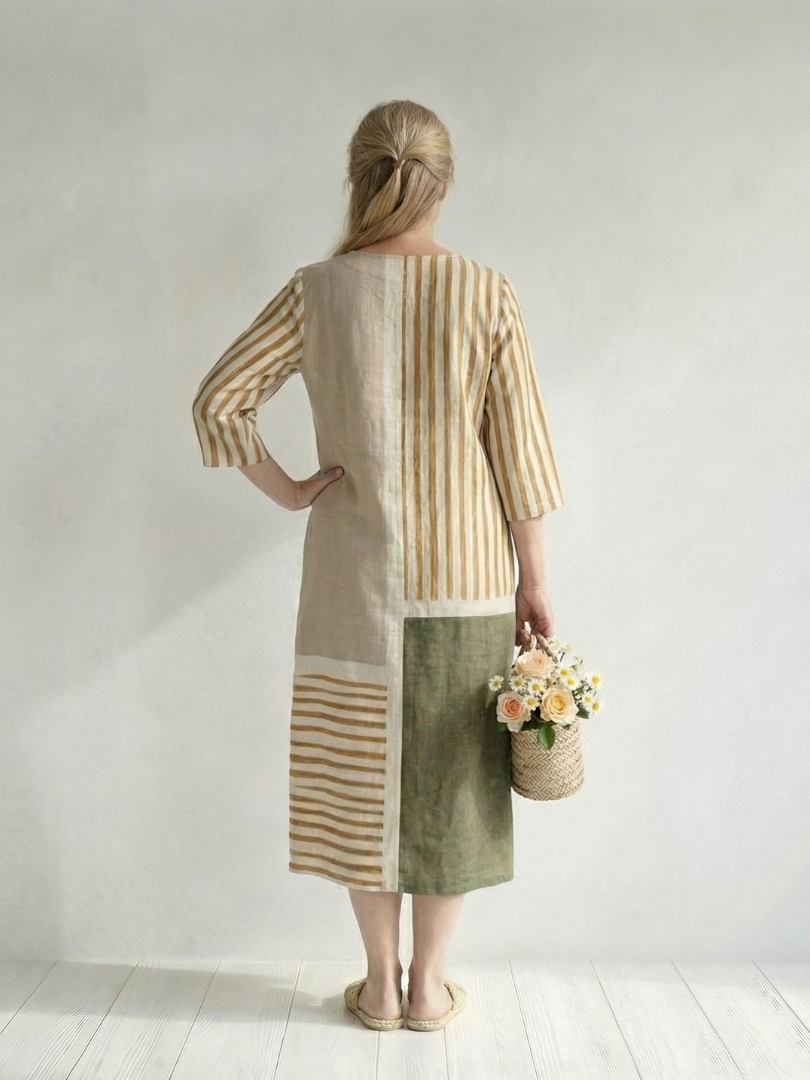Soren | Vestido Midi de Rayas Mixtas Claras