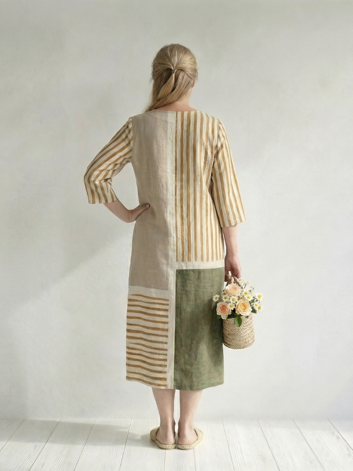 Soren | Vestido Midi de Rayas Mixtas Claras