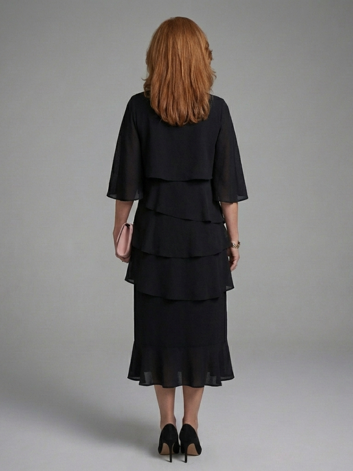 Maelis | Vestido Midi con Manga Capa en Capas