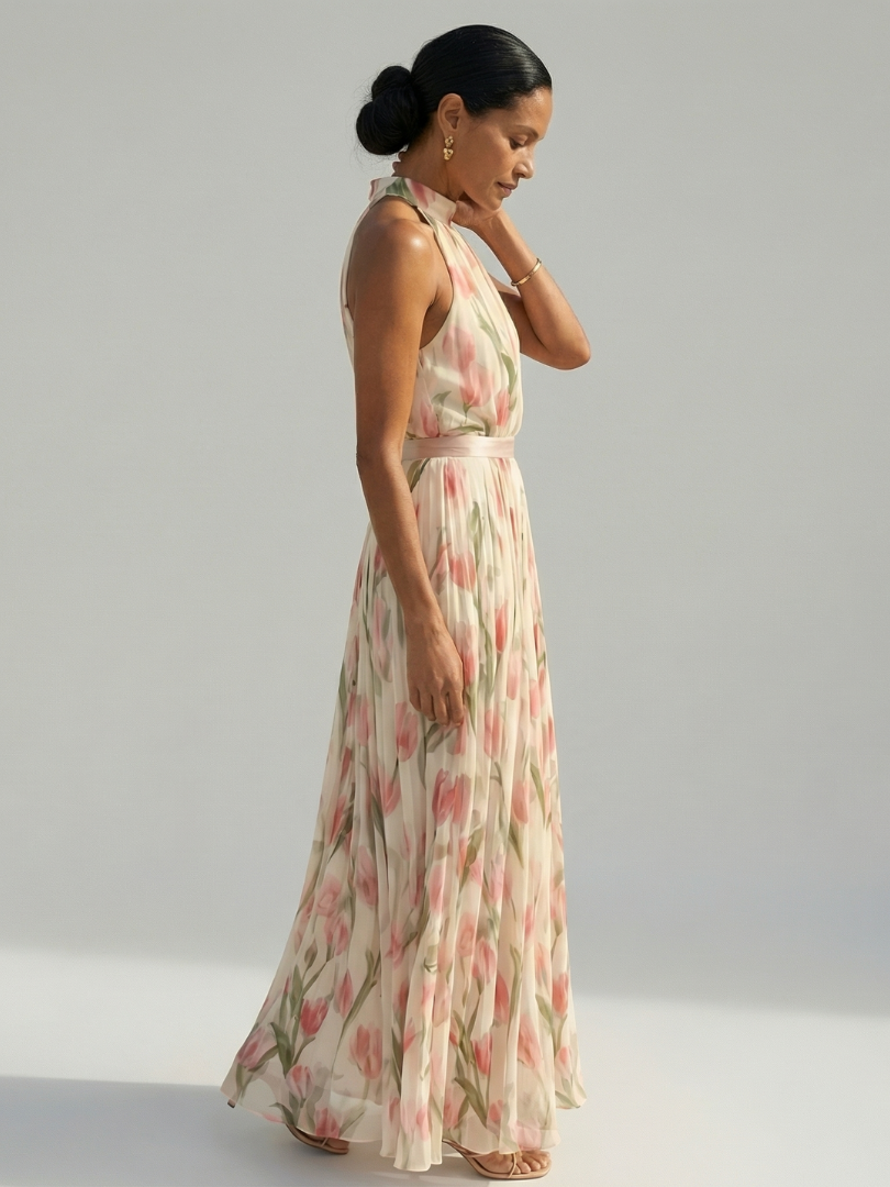 Aurelle | Vestido Midi Floral con Cuello Halter