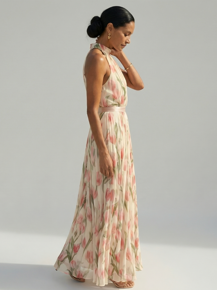 Aurelle | Vestido Midi Floral con Cuello Halter