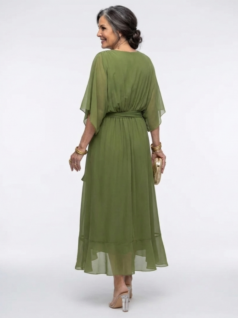 Elysia | Vestido Midi con Escote en V y Cintura Ajustable