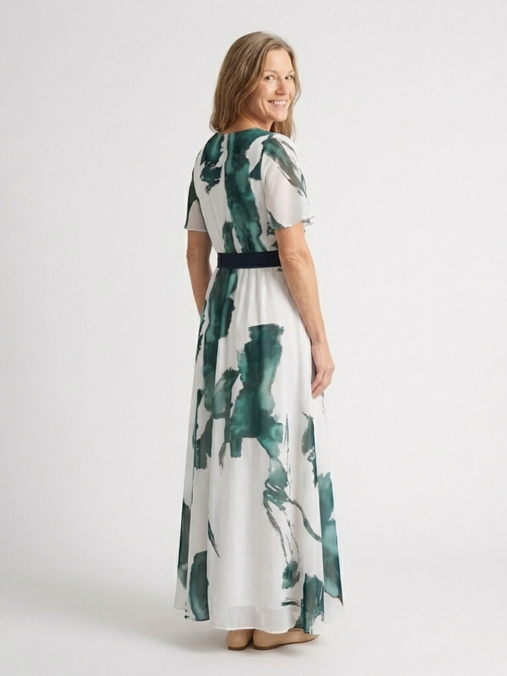 Madison | Vestido Maxi con Mangas de Volante y Cinturón