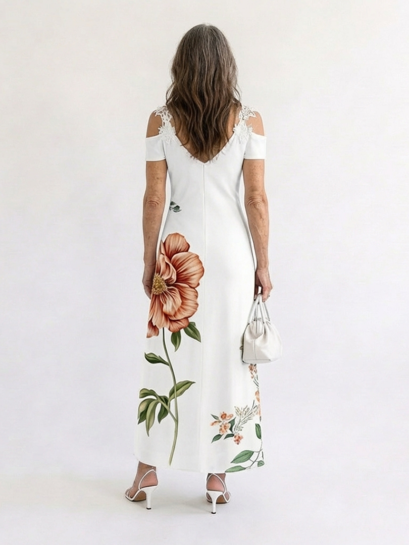 Camila | Vestido Midi A-Line Floral con Hombros Descubiertos