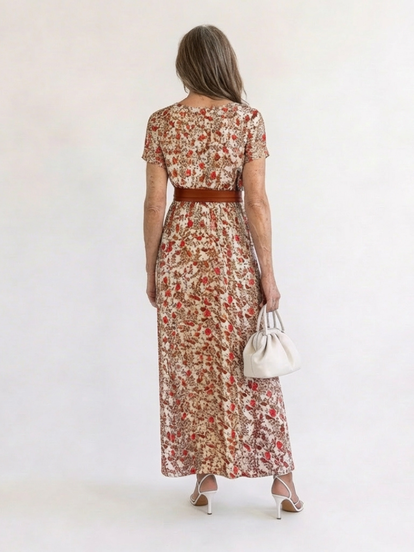 Lyra | Elegante vestido midi con estampado floral y escote en V