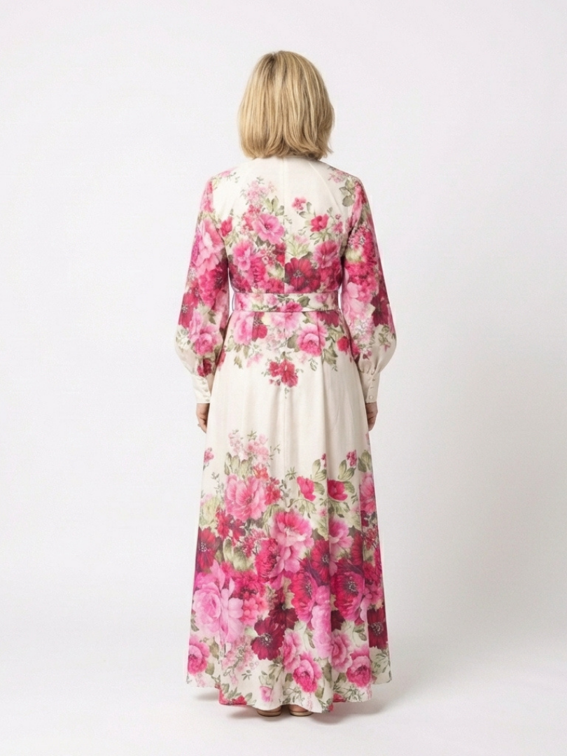 Kennedy | Vestido Maxi Floral de Manga Larga con Cinturón