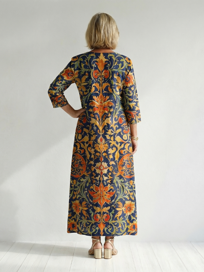 Elise | Vestido Midi Floral Ornamental Limpio