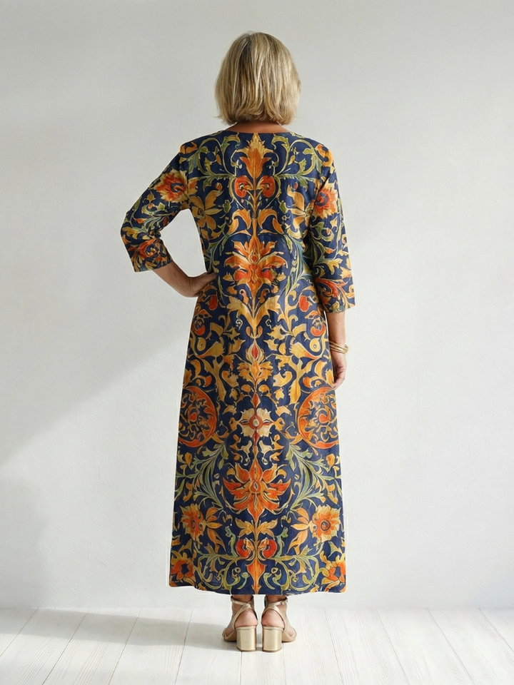 Elise | Vestido Midi Floral Ornamental Limpio
