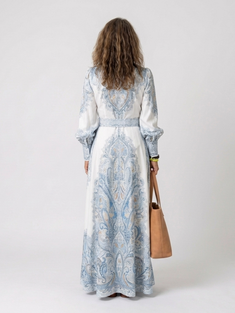 Sierra | Vestido Maxi de Manga Larga con Cuello Alto Impreso