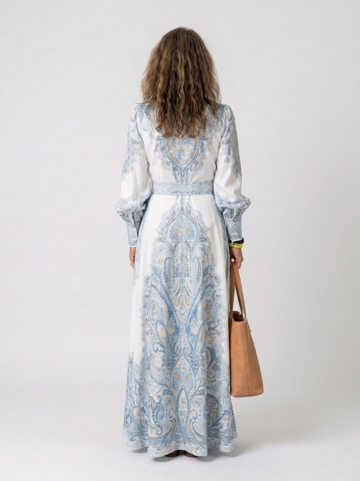 Sierra | Vestido Maxi de Manga Larga con Cuello Alto Impreso