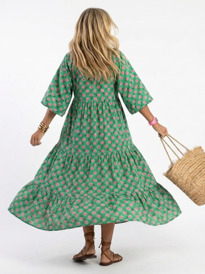 Fiora | Vestido midi de cuello en V con estampado floral