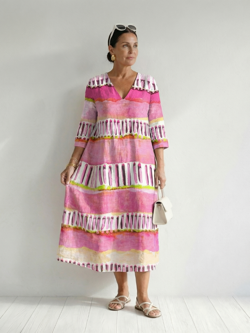 Calla | Vestido Midi con Rayas de Flujo Fácil