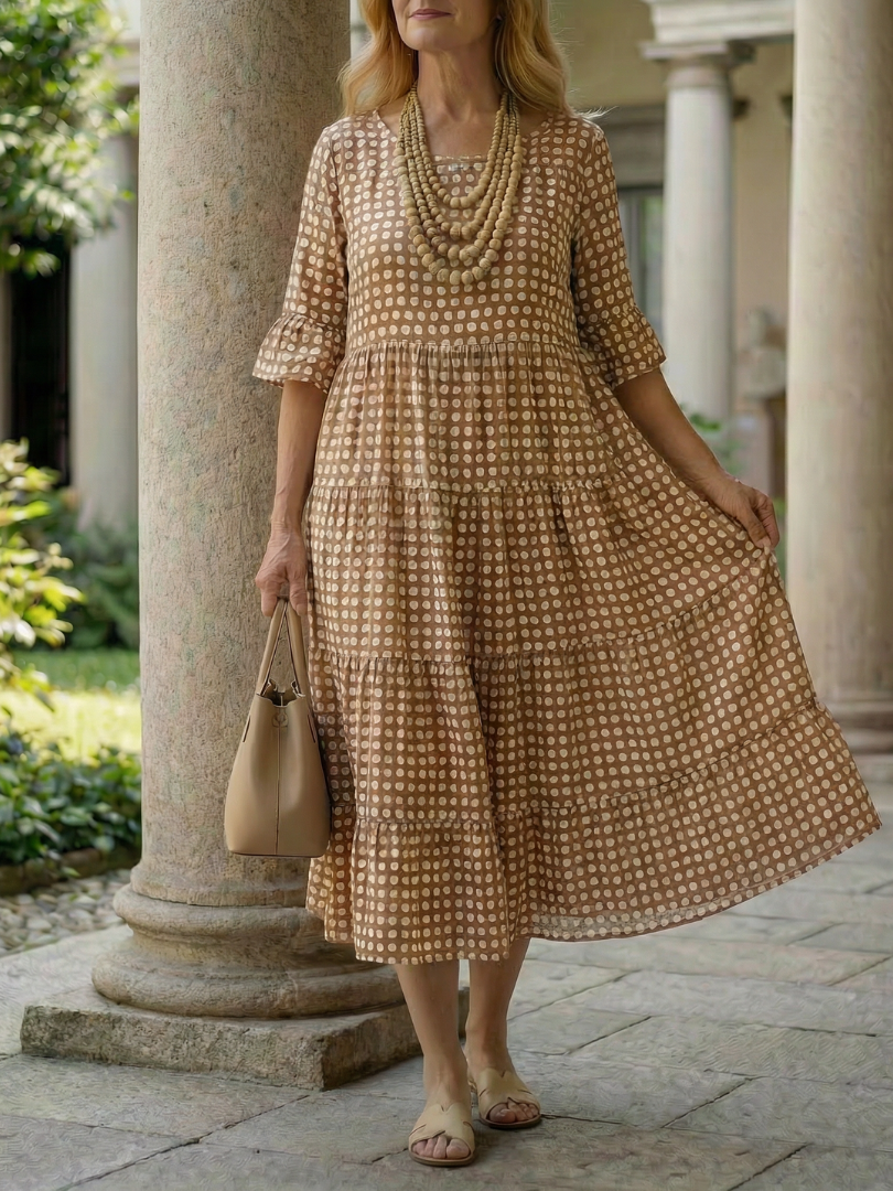 Arlo | Vestido Midi de Lunares en Capas con Manga Corta