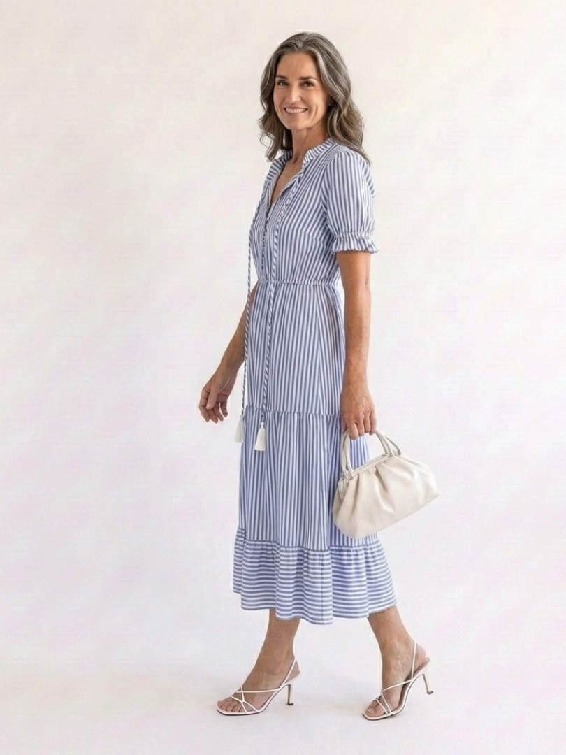 Dakota | Vestido midi de tirantes cortos a rayas