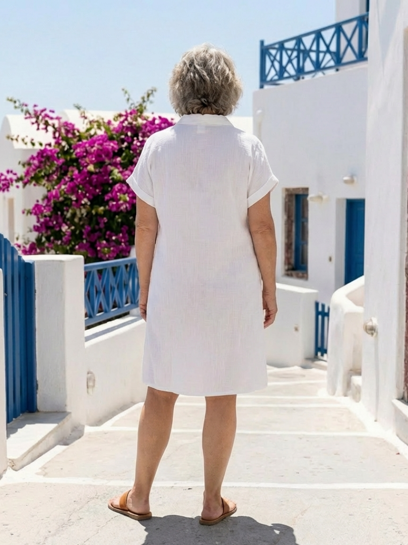 Helene | Vestido de Manga Corta con Bolsillo Frontal y Largo hasta la Rodilla