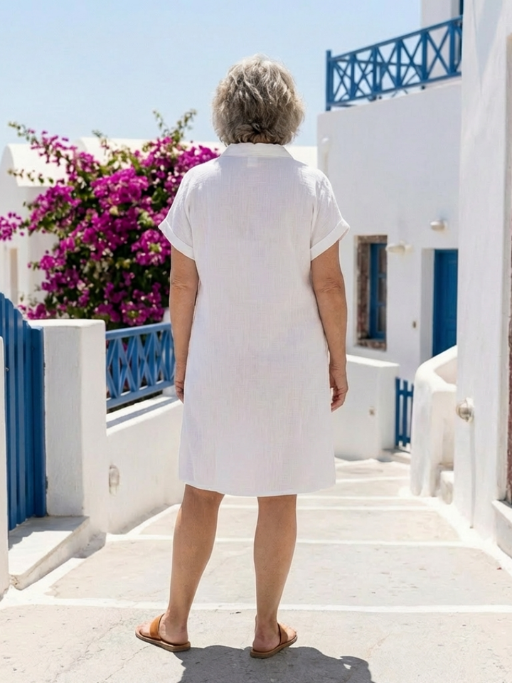 Helene | Vestido de Manga Corta con Bolsillo Frontal y Largo hasta la Rodilla