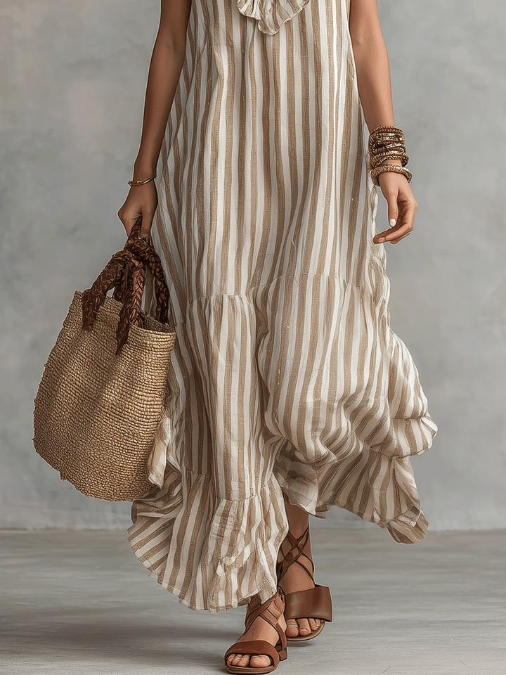 Robe longue bohème à rayures avec finitions volantées et coupe décontractée