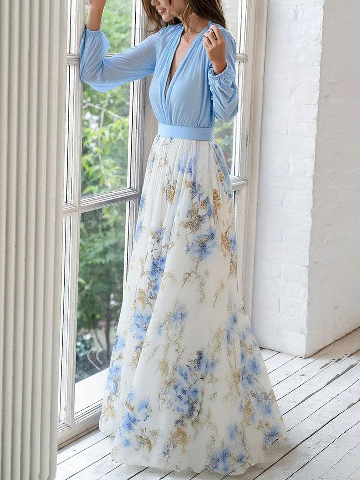 Elanthea | Vestido Maxi Floral con Cuerpo Transparente