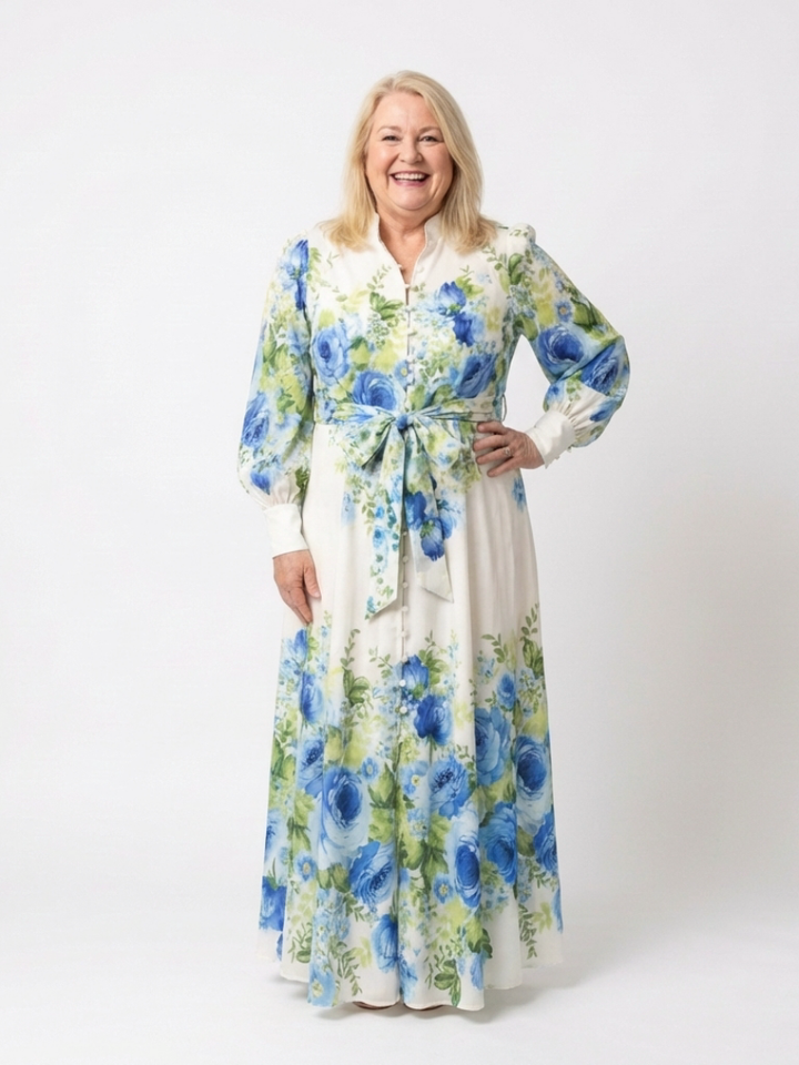 Harper | Vestido Maxi de Manga Larga con Botones y Estampado Floral