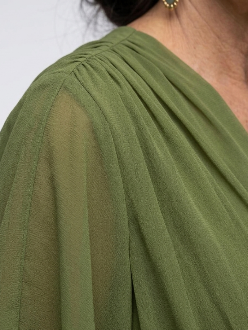 Elysia | Vestido Midi con Escote en V y Cintura Ajustable
