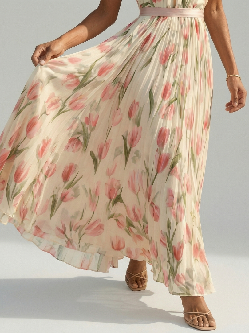 Aurelle | Vestido Midi Floral con Cuello Halter