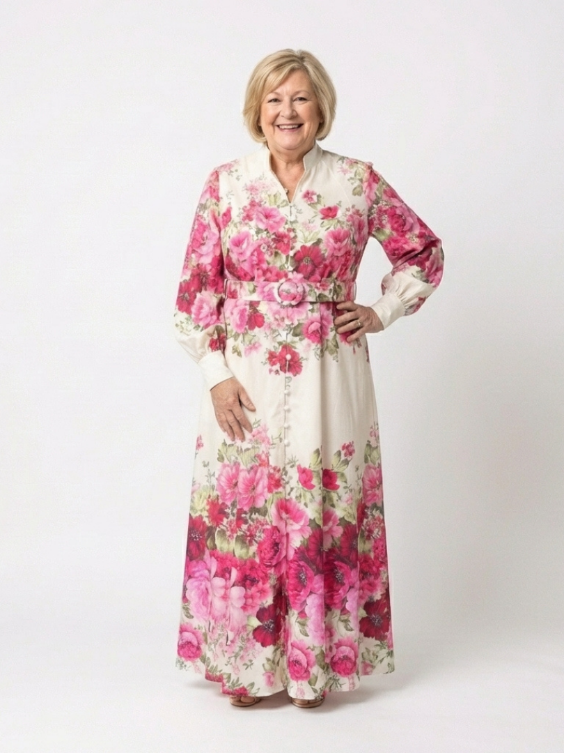 Kennedy | Vestido Maxi Floral de Manga Larga con Cinturón
