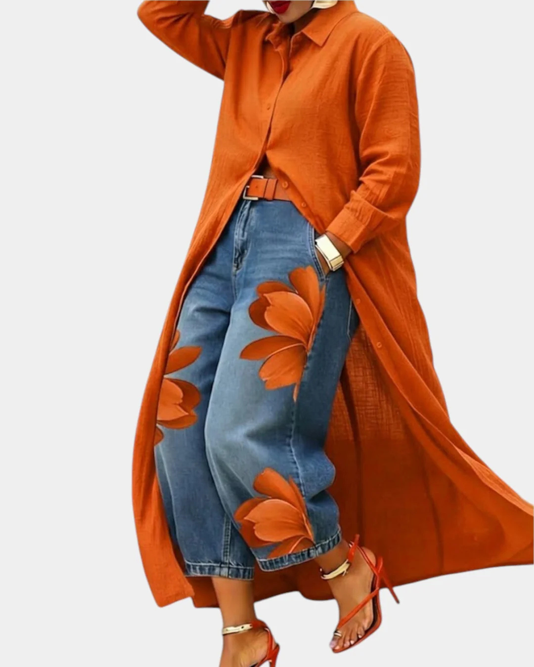 Céliane | Conjunto de vestido y vaqueros acampanados