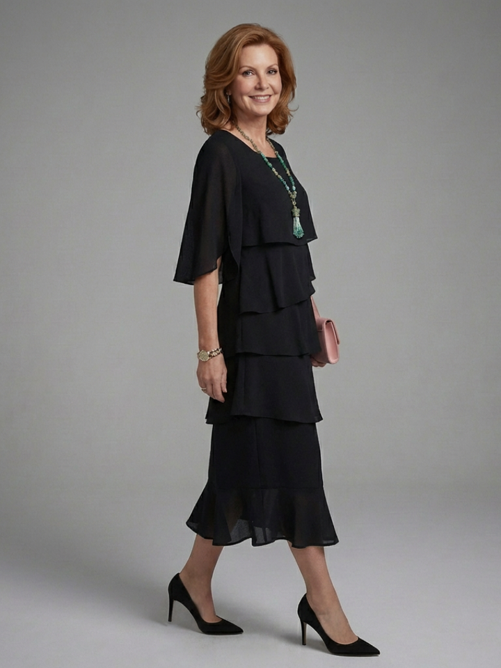 Maelis | Vestido Midi con Manga Capa en Capas