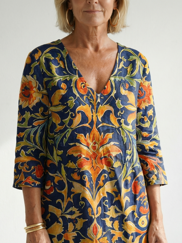 Elise | Vestido Midi Floral Ornamental Limpio
