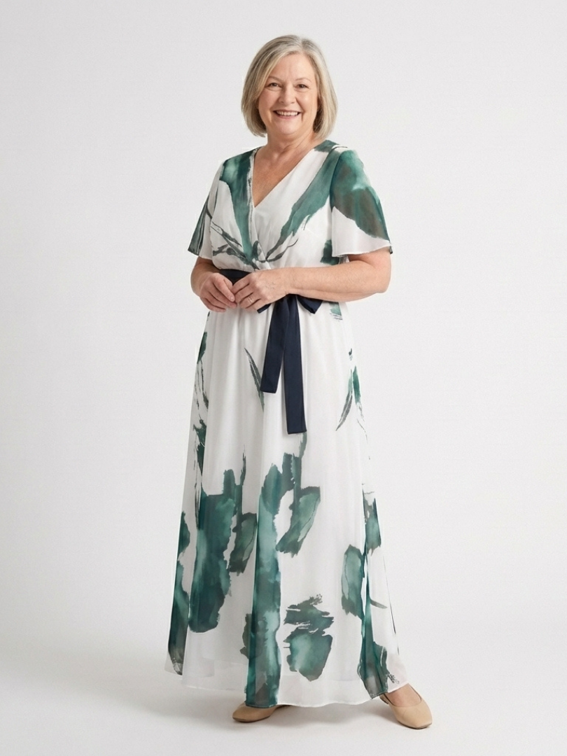 Madison | Vestido Maxi con Mangas de Volante y Cinturón