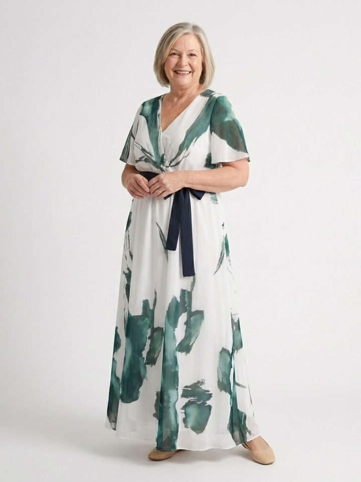 Madison | Vestido Maxi con Mangas de Volante y Cinturón