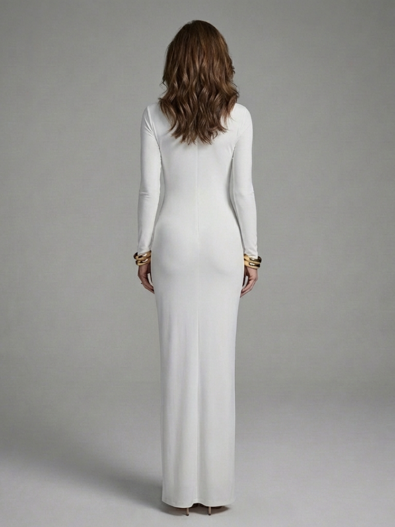 Jessamine | Vestido Maxi de Cuello Alto con Corte en las Mangas Largas
