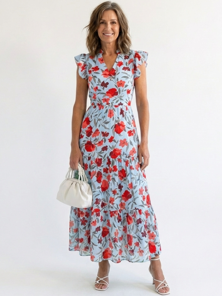 Lila | Vestido Midi de Volantes con Estampado Floral